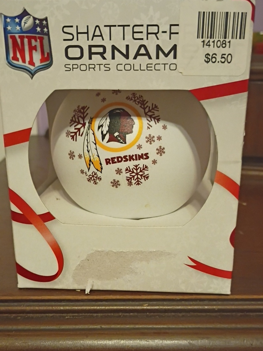 NFL White and Red Washington Team Shatterproof Holiday Ornament